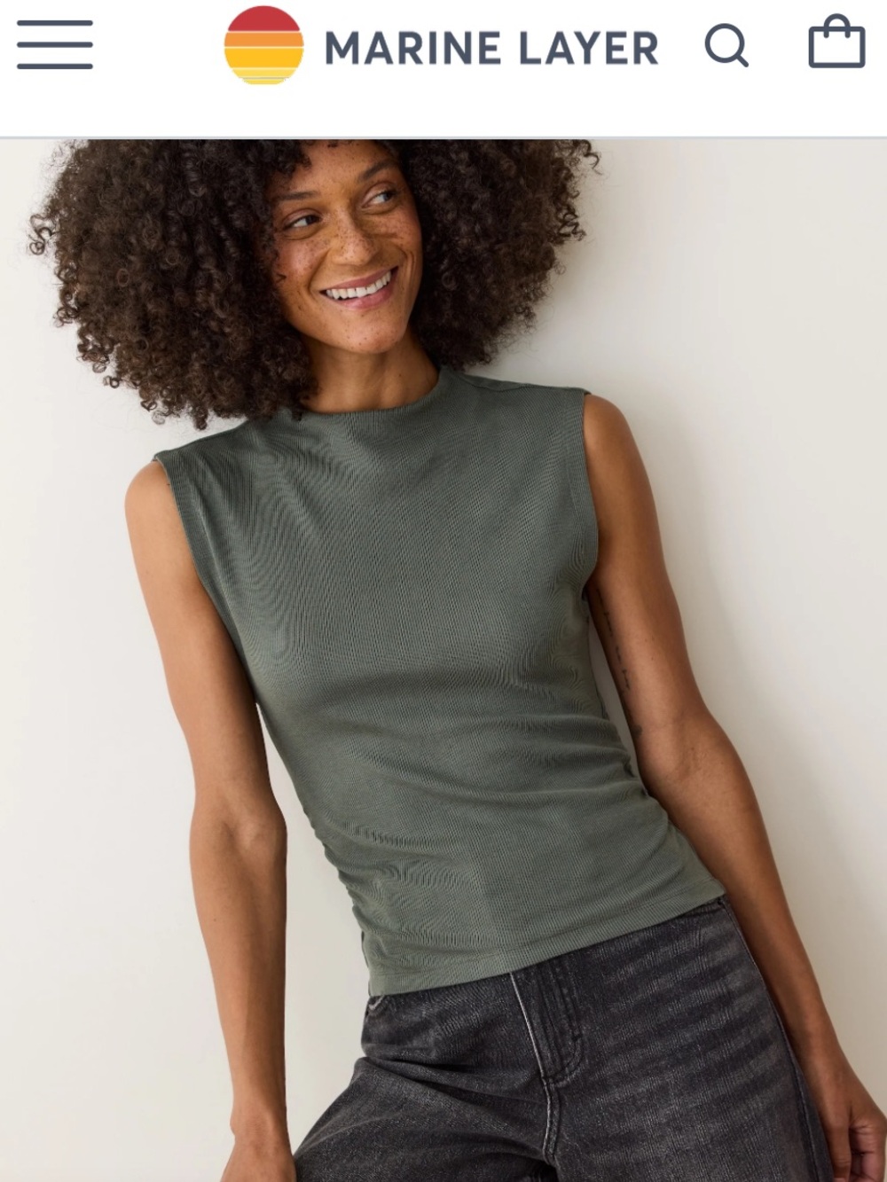 Marine Layer Lexi Rib Sun-In Mockneck Top olive green